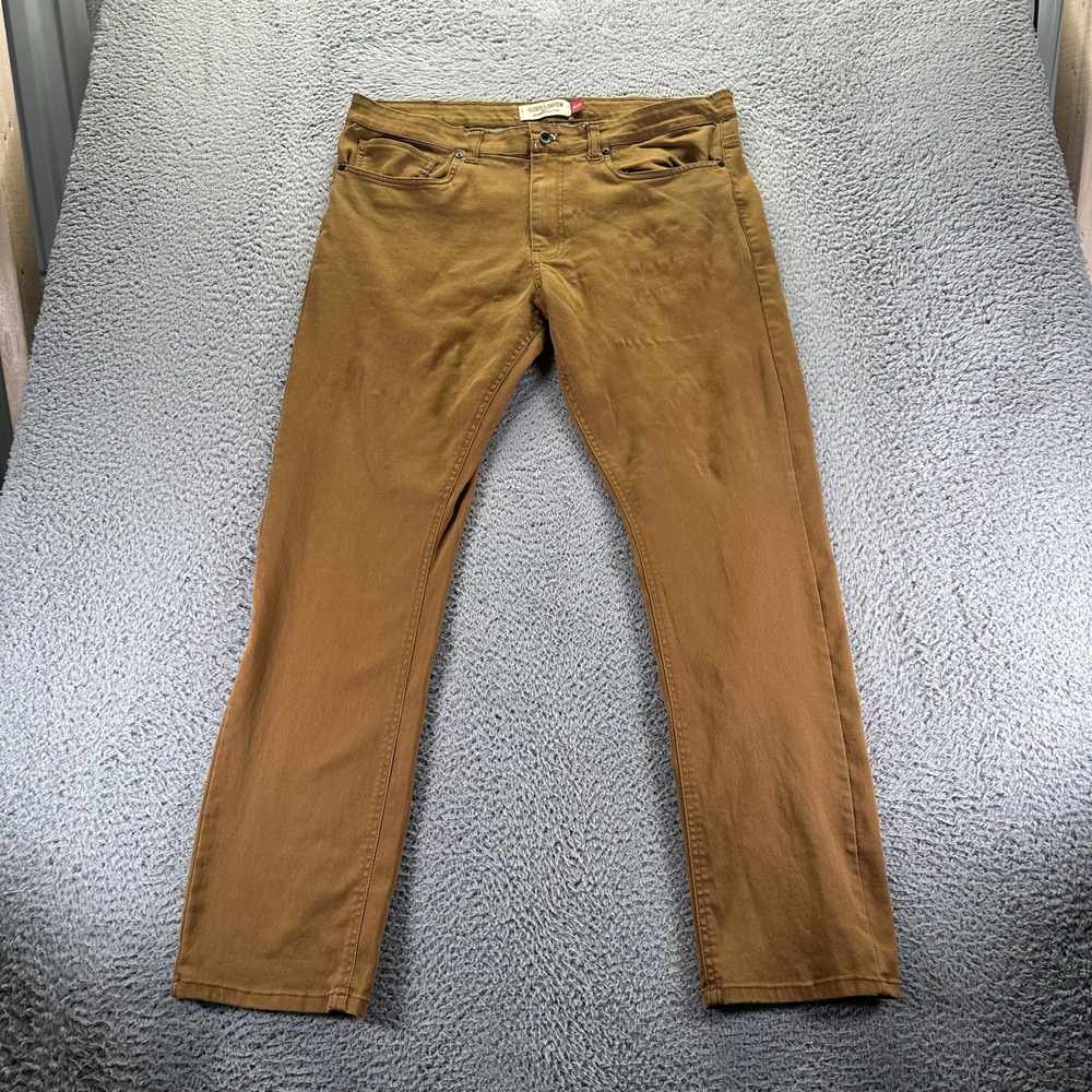 Hudson & Barrow Men's Jeans 36x32 Brown Cotton Denim Straight Slim Fit Stretch